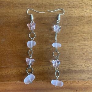 Pink butterfly crystal earrings 💞
